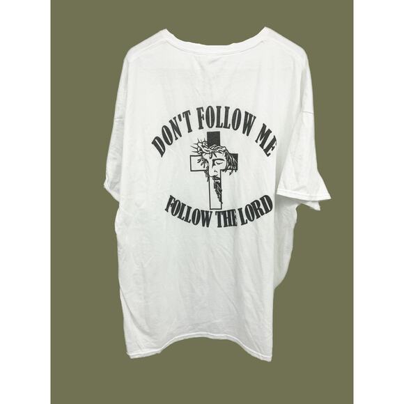 Vtg Religious Jesus Tee T-Shirt Don't Follow Me Follow the Lord White Shirt XXL - Picture 1 of 5